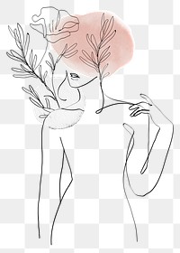 Png woman&rsquo;s body with flowers pastel pink feminine line art illustration