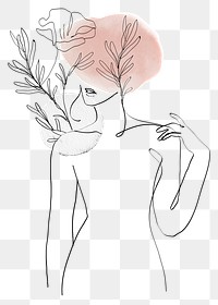 Png woman’s body with flowers pastel pink feminine line art illustration