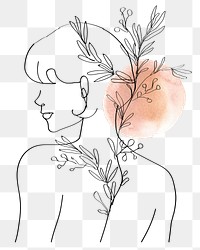 Png woman’s body with flowers pastel orange feminine line art illustration