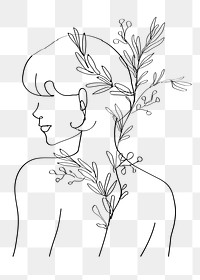 Png woman floral minimal black line art illustration