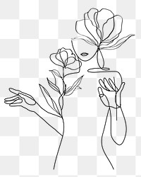 Png woman flower minimal black line art illustration