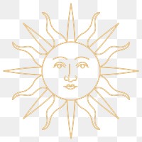 Png celestial sun with face golden antique linear style