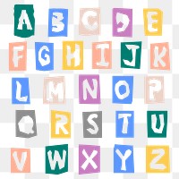 Paper cut alphabet typography png set