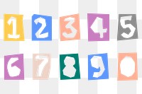 Number paper cut png typography kids set