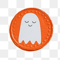 Halloween ghost on an orange badge sticker design element 