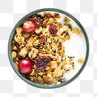 Png muesli bowl sticker, food photography, transparent background