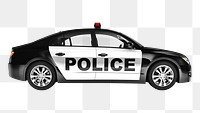 3D police car png, patrol vehicle on transparent background