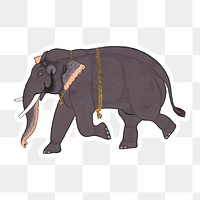 Hand drawn opaque watercolor elephant sticker with white border