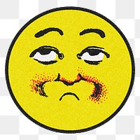 Vintage yellow round expressionless emoji design element