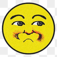 Vintage yellow round expressionless emoji design element