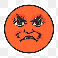 Vintage red round angry emoji sticker with white border