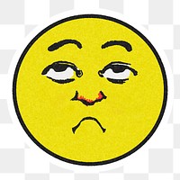 Vintage yellow round expressionless emoji sticker with white border