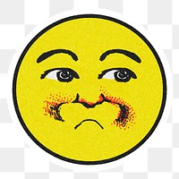 Vintage yellow round expressionless emoji sticker with white border