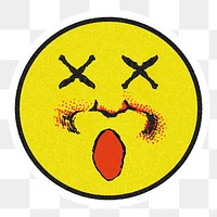 Vintage yellow round astonished emoji sticker with white border