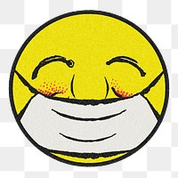 Vintage yellow round emoji with face mask design element