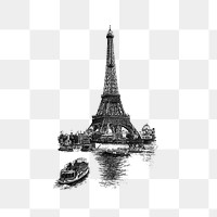 PNG Vintage European style Eiffel Tower engraving, transparent background