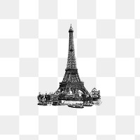 PNG Vintage European style Eiffel Tower engraving, transparent background