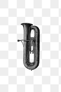PNG Vintage European style trumpet engraving, transparent background