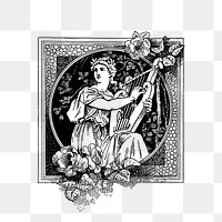 PNG Ancient Greek female character badge illustration, transparent background