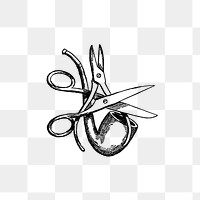 PNG Drawing of a scissors and a pipe, transparent background