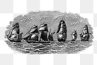 PNG Drawing of ships on a sea, transparent background