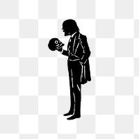PNG Drawing of a man holding a skull silhouette, transparent background