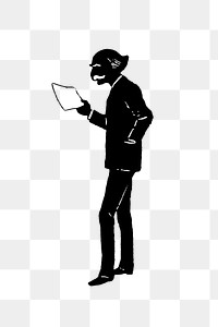 PNG Drawing of an elderly scholar silhouette, transparent background