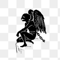PNG Drawing of a chained angel in silhouette, transparent background