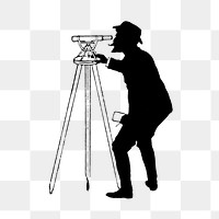 PNG Drawing of a man looking in a telescope silhouette, transparent background