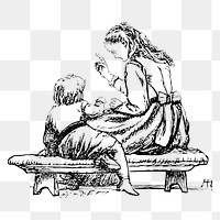 PNG Drawing of a woman teaching a child, transparent background