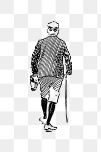 PNG Back side of a walking man illustration, transparent background
