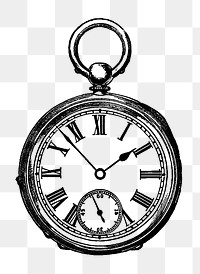 PNG Drawing of an antique pocket watch, transparent background