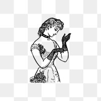 PNG Drawing of a lady wearing gloves, transparent background