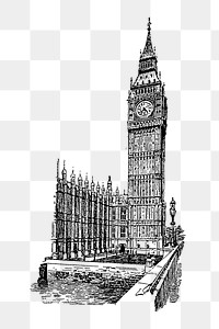 PNG Drawing of a clock tower, transparent background