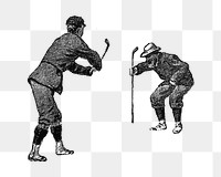 PNG Drawing of vintage golfers, transparent background