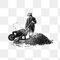 PNG Drawing of a man sweeping a garden, transparent background