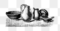 PNG Drawing of antique potteries, transparent background