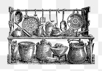 PNG Drawing of cooking utensils from Pompeii, transparent background