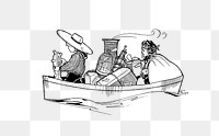 PNG Drawing of a travelers on a boat, transparent background