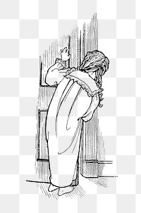 PNG Drawing of a girl peeking through the door, transparent background