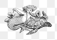 PNG Drawing of a mermaid and a turtle, transparent background