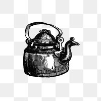 PNG Vintage European style kettle engraving, transparent background
