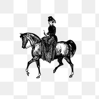 PNG Vintage European style horseback riding engraving, transparent background