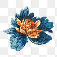 Vintage blooming blue and orange flower design element