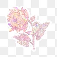 Vintage pink holographic flower sticker with white border