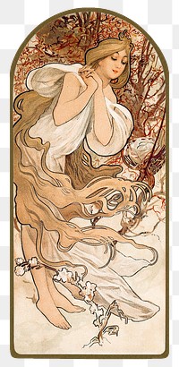 Art nouveau woman png, remixed from the artworks of Alphonse Maria Mucha
