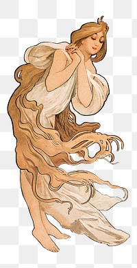 Png art nouveau woman, remixed from the artworks of Alphonse Maria Mucha