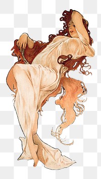 Png art nouveau nude woman, remixed from the artworks of <a href="https://www.rawpixel.com/search/Alphonse%20Maria%20Mucha?sort=curated&amp;page=1">Alphonse Maria Mucha</a>
