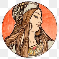 Art nouveau png lady, remixed from the artworks of Alphonse Maria Mucha