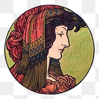 Art nouveau png lady, remixed from the artworks of <a href="https://www.rawpixel.com/search/Alphonse%20Maria%20Mucha?sort=curated&amp;page=1">Alphonse Maria Mucha</a>